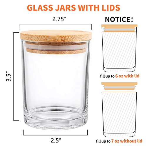 15 Pack Glass Candle Jars -7oz Clear Empty Candle Jars with Bamboo Lids and Labels, Bulk Candle Containers Jars for Making Candles - Dishwasher